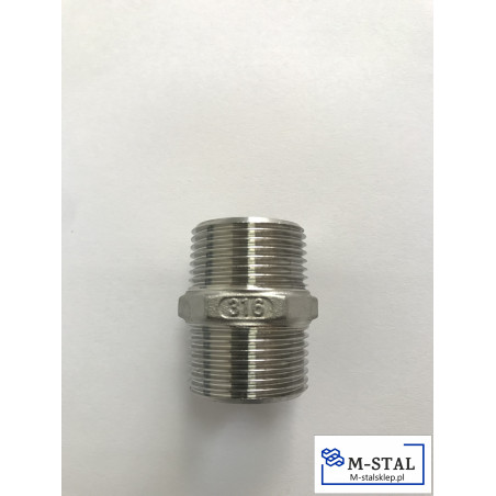 Nypel Nierdzewny Dwustronny na klucz 6-kąt 1 1/4" AISI 316